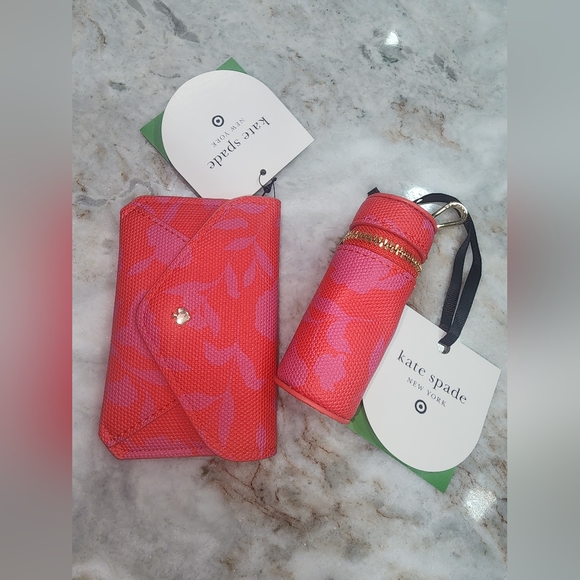 Kate Spade Target Collection Rose Pink Red Lipstick Keychain Cardholder Set NWT - Picture 2 of 9